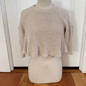Madewell Cream 3/4 Sleevd Chunky Knit Cropped Swing Sweater Small
